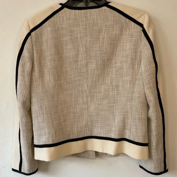 Ann Taylor Ivory and Black Trim Open-Front Blazer - Picture 3 of 11